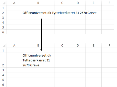 Linjeskift i celle i Excel